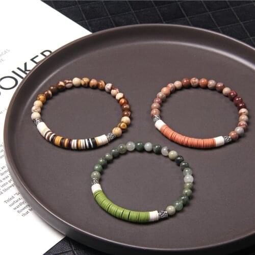 Fashion Natural Stone 6 8mm Beaded Bracelet Wooden Chip Splicing Soft Pottery Polymer Clay Charm Bracelets For Women Men Jewelry
