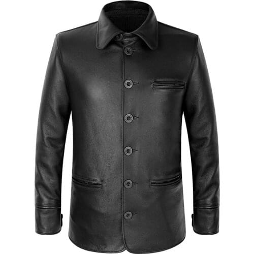 Mens Genuine Brakeman Autumn Winter Cowhide Long Jacket Thick Leather Coat Black Brown High Quality S-4XL