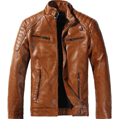 2021 Mens Stand Collar Pleated PU Leather Jacket Youth New Solid Color with Fur Leather Jacket