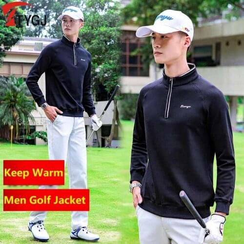 Mens Winter Shirt Fleece Keep Warm Golf Coat Outdoor Sports Thicken Golf Jacket Zipper Collar Long Sleeves Pullover Casual Tops