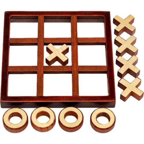 Childrens Noughts And Crosses Game Wooden Family Board Game Set Wooden XO Chess Board Game Suitable For The Whole Family