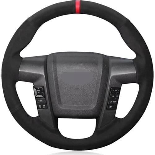 Non-slip Black Genuine Leather Suede Car Steering Wheel Cover For Ford F-150 F150 SVT Raptor 2010 2011 2012 2013 2014