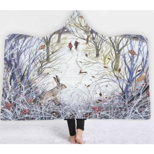 Color Hand Drawn Flowers Fleece Blanket With Hat Plush Warm Blanket For Couch Throw Travel Hooded Blanket Beach Mat Cover