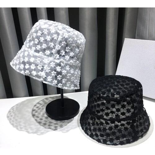 Women Panama Lace Transparent Embroidered Bucket Hat Girl Flower Sun Hat Korean Fisherman Cap Japanese Beach Hat Solid Basin Hat