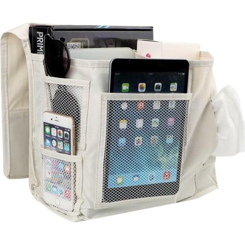 Bedside Storage Bag Book Remote Control Storage Hanging Bag Organizer Bedroom Storage Mesh Caddy Bag 6 Pockets Oxford Fabric