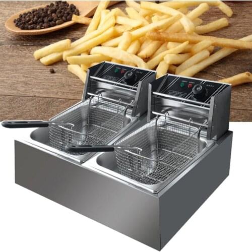 Commercial Deep Fryer Machine Electric Dual Deep Fryer Oven Stainless Steel Oil Fryer with Thermostat Baskets