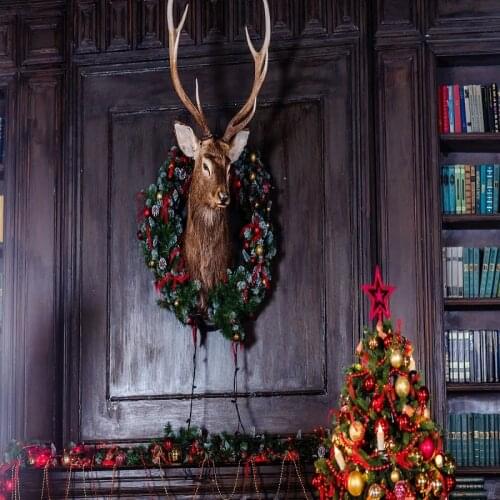 Nitree Photo Studio Photography Props Backdrop Christmas Decoration Take Pictures Deer Christmas Tree Bookcase Vinyl Background