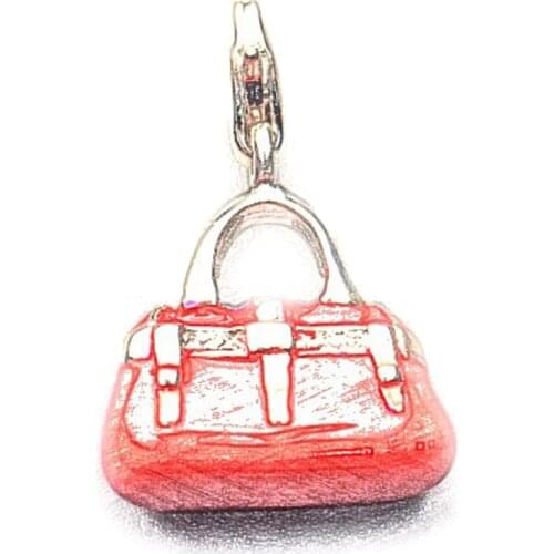 Silver Red Bag Handbag Football Charms Pendant Fit Bracelet Necklace Bag, Fashion Charm Fit DIY Jewelry Making Gift For Women