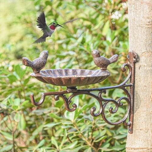 Sungmor Heavy Duty Cast Iron Bird Feeder with Hanging Bracket - Wall Mounted Bird Bath - Vintage & Lovely Birds Hanger Wall Hook