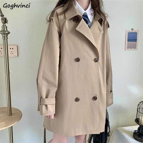 Trench Women Double Breasted Casual Coats Preppy Style British Fashion Solid Turn-down Collar Sweet Fall Students Windbreaker