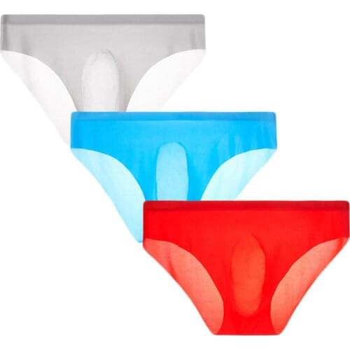 Mens 3 Colors Pack Ice Silk Brief Ultra Soft Sexy Thong Micro Modal Pouch Underwear Panties Gift for Boyfriend