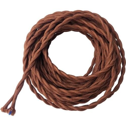 10m/lot 2 X 0.75mm2 Dark Brown Vintage Twisted Electrical Wire Textile Cable Vintage Lamp Cord Pendant Light Lamp Wire