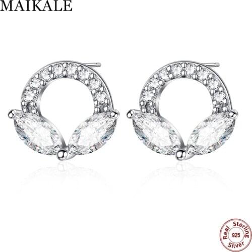 MAIKALE Luxury 925 Sterling Silver Stud Earrings Paved AAA Cubic Zirconia Charm Small Earrings for Women Jewelry Gifts Brincos