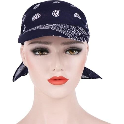 Women Cotton Head Scarf Visor Hat With Wide Brim Sunhat Summer Beach UV Protection Sun Hats Female Casual Printed Flower Cap