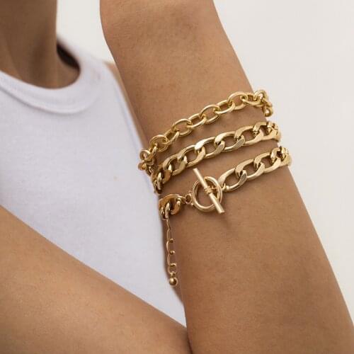 Trend Retro Gold Chain Bracelets Set for Women Simple Geometric Multi-layer Rope Chain Dainty Bangles Bracelet Punk Jewelry