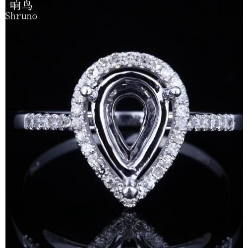 Shruno 10x6mm Pear Cut Solid 10k White Gold Genuine Natural Diamonds Semi Mount Ring For Women Wedding Gift Fine Jewelry