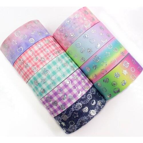 1‘’ 25mm,10yards Laser silver stars love Gradient Printed grosgrain Ribbons,DIY bow cap accessories and decorations,I-19326-808