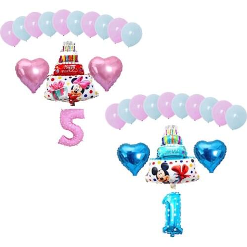14pcss/lot Disney Mickey Minnie Aluminum Film Cake Balloon Set Birthday Party Decoration Number Latex Balloon Baby Shower Globos
