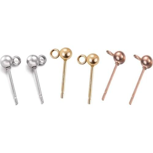 20pcs/lot 4mm Stainless Steel Ball Stud Earring Post Pins with Loop DIY Earring Jewelry Making Findings Accessories 3 Colors