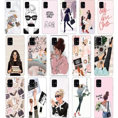 35 Girl Boss Pink Women Cartoon Soft Silicone Tpu Cover phone Case for Samsung Galaxy A31 A41 A51 A71 A40 2019 Case