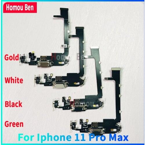 5Pcs For iPhone 11 Pro Max USB Dock Connector Charging Port Charger Headphone Audio Jack With Microphone Flex Cable 100% Work