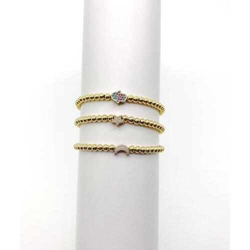 5pcs/lot Wholesale Star Moon Hamsa Charms Brass Beads Pull Tie Bracelets