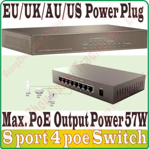Free&Shipping 8 port 4 poe switch IEEE802.3af at PoE suit for all kind of poe camera or AP wholesale, Network Switches Plug&Play