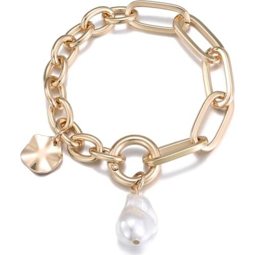 Natural Irregular Pearl Bracelet for Women New Design Simple Big Chain Gold Bracelets Female Luxury Jewelry Accessory Gift 2021