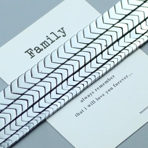 WLYeeS V Shape Hematite Stone Beads Silver Triangle Arrows Natural Stone Spacer Loose beads for Jewelry Bracelet Making DIY 15