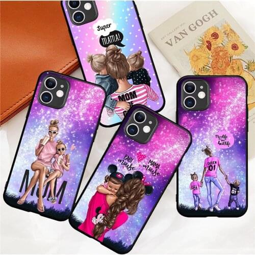 Fashion girl funda Super Mom baby Starry sky Phone Case for IPhone 12 Mini 5 6 6S 7 8 SE Plus X XS XR 11 Pro Max Silicone Cover