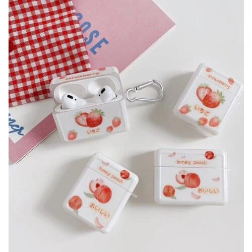 Creative Peach Strawberry Case for Airpods Pro Protective Cover for Airpods 1 2 Wireless Bluetooth Headset Shell Silicone Soft
