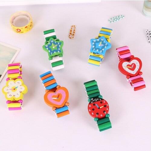 Kids Girl Colorful Wood Bracelets Children Elastic Watch Wristbands Child Toy Bracelet Wholesales Birthday Gift Jewelry