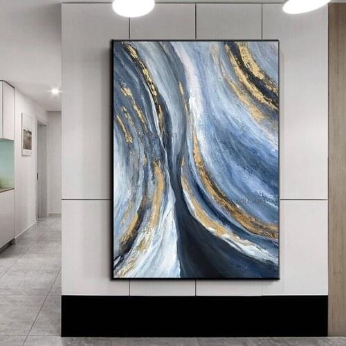 Home decoration Handpainted Blue Sea Gold Abstract Oil Painting Large Size wall painting Wall Art Canvas Painting wall picture