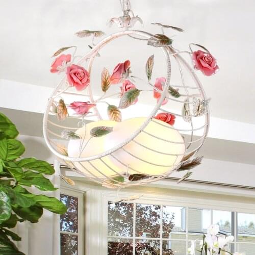 European Rustic Rural Light Up Flower Pendant Light Fixtures Kitchen Island Hanging Lights Lamp For Dining Room Table Restaurant