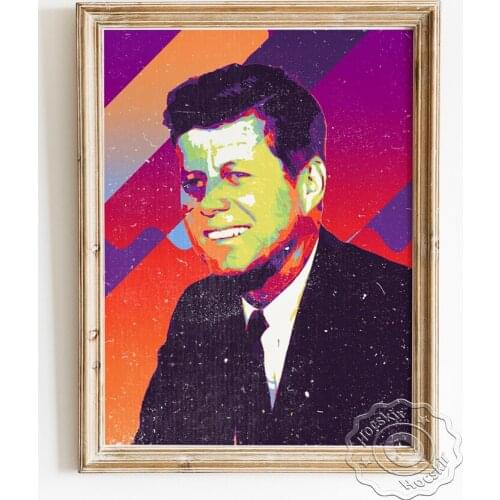 John F Kennedy Psychedelic Colors Art Poster, United States President Handsome Man Portrait Prints, Modern Home Decor Picture