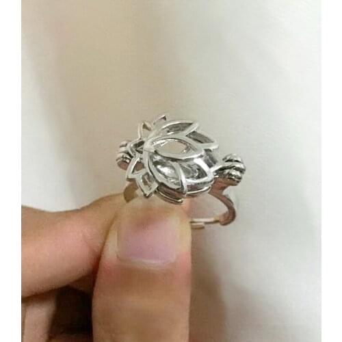 Lotus Flower Cage Ring Can Open & Put Into Pearl Gem Beads Ring Fittings Adjustable Size