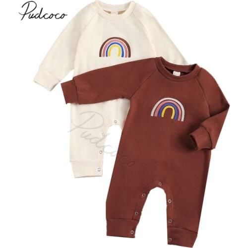 Infant Newborn Baby Girls Boys Rainbow Embroidery Romper Long Sleeve Jumpsuits Casual One Piece Spring Autumn Outfits