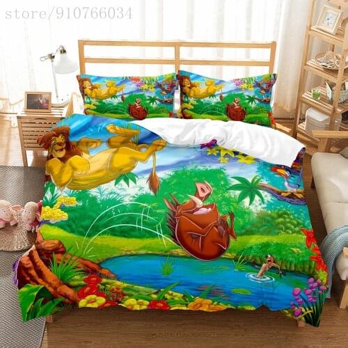 New Lion King Simba Bedding Set Cartoon Character Printed Duvet Cover Set Children Bed Linen Twin Full Queen King Size Gifts