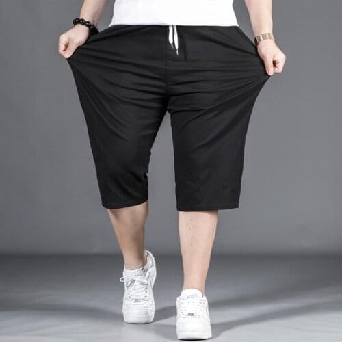 Summer Plus Size Black Casual Shorts Men Baggy Straight Cotton Drawstring Knee Length Pants XL-8XL