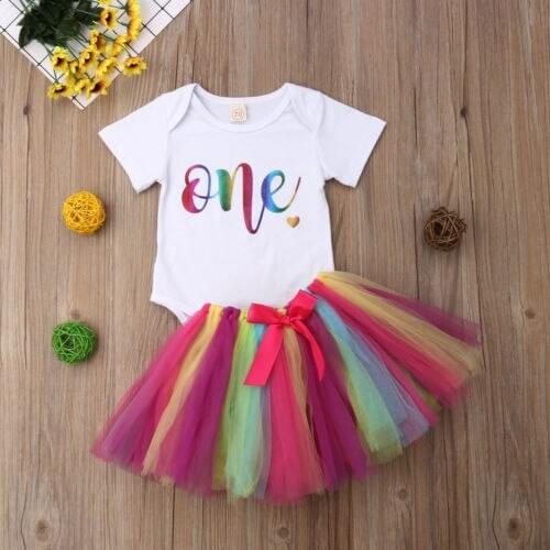 Summer Toddler Baby Girls One 1st Birthday Romper Tutu Skirt Colourful Cute Outfits Set