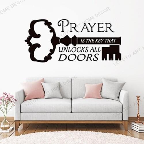 Prayer Is The Key Bible Classic Quotes Wall Sticker Bedroom Living Room Christian Jesus Bible Verse God Quote Wall Decal JC100