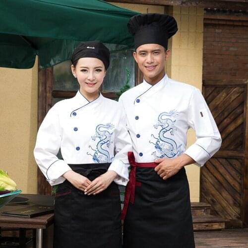 Mens Hotel Chef Clothing Embroidered Dragon Restaurant Male Kitchen Clothing Hotel Kitchen Chef Jacket Long Sleeve B-5680