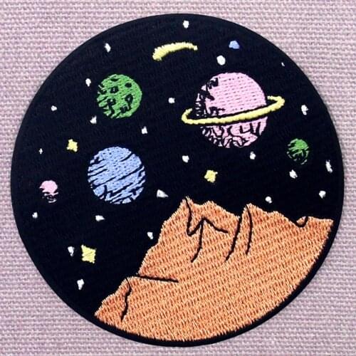 Patches Embroidered Patch Jean Mountains With Galaxy Outer Space Scene Ceo-Friendly 3D Embroidery Accessories Applique