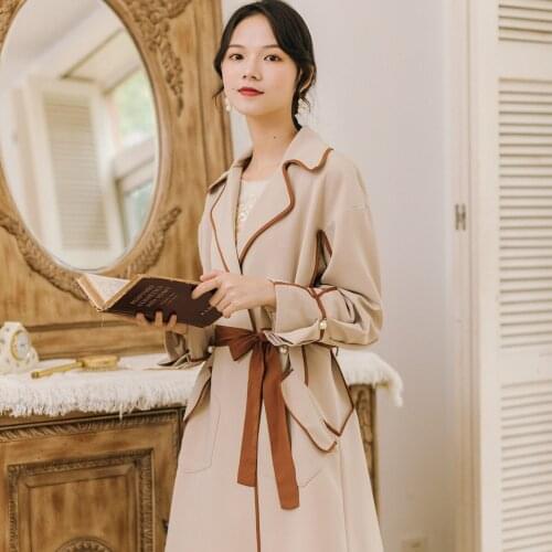 2020 new fashion womens clothing Belt Turn-down Collar Full Vintage long coat trench coat