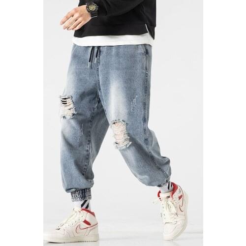 2021 New Blue Jeans men Streetwear Jeans Homme Hip Hop Broken male Pencil Trousers Men Jogger Streetwear Pants