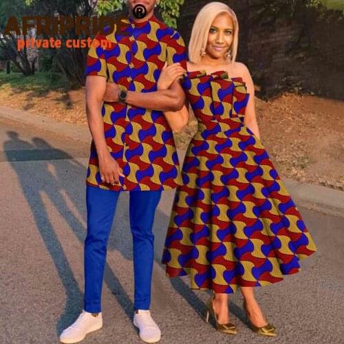 Couple`s Clothes African Shirts for Men African Dresses for Women Plus Size Clothing Match Print Ankara Outfits Vintage A21C003