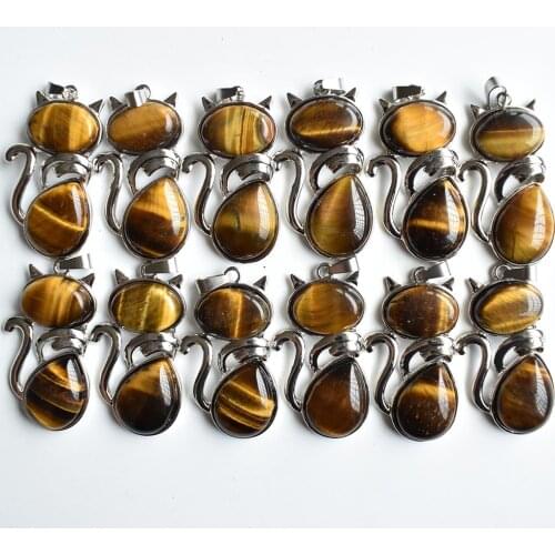 2020 new Fashion good quality natural tiger eye stone cat shape pendants for jewelry making 12pcs/lot Wholesale free shipping