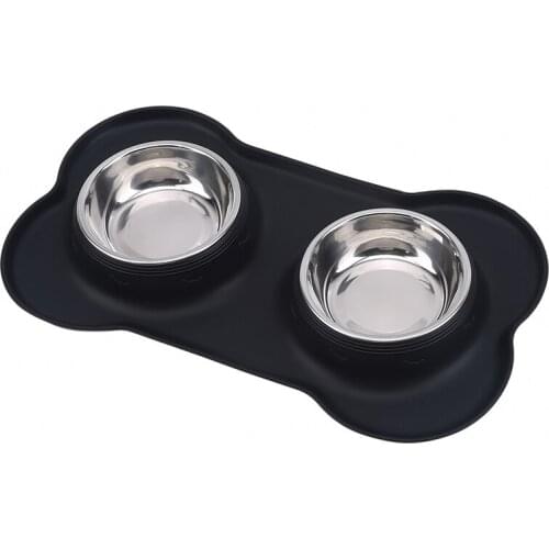 Practical Dog Bowls Stainless Steel Water And Food Feeder With Non Spill Skid Resistant Silicone Mat For Pets Puppy Small Medi