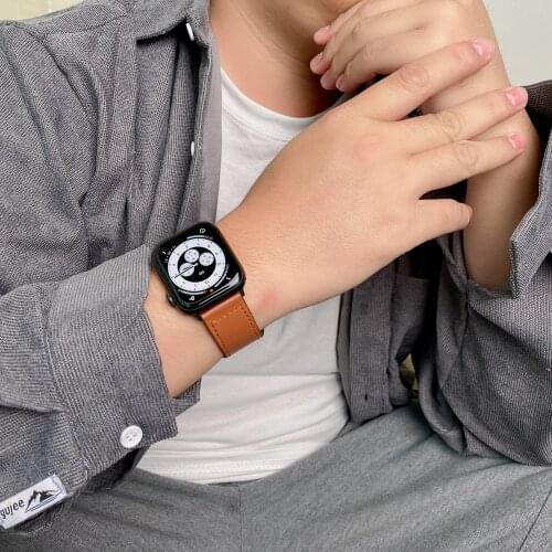 Strap for apple watch band Genuine leather loop 42mm 38mm watchband for iwatch 44mm 40mm series se 6 5 4 3 2 1 bracelet belt