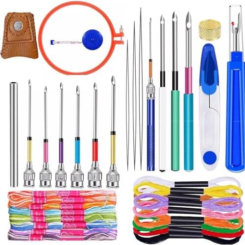 KAOBUY 41 Pcs Embroidery Beginner Kit With Embroidery Punch Needle Needle Threader For Embroidery Floss Poking Cross Stitching